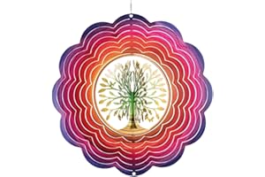 CIM Edelstahl Windspiel - Rainbow 3D Tree - Ø 250mm - leichtdrehendes Windmobile mit brillanten Farben- inklusive Aufhängung - attraktive Raum- Fenster und Garten-Dekoration