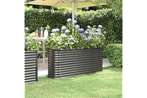FENLAX Macetero de acero recubierto de polvo, 152 x 40 x 68 cm, color antracita, para jardín, bancal alto, metal, para verduras, bancal alto, terraza, bancal alto, balcón