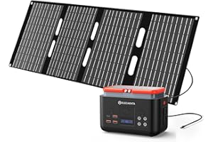 ELECAENTA Estación de Energía Portátil 200Wh con ETFE Cargador Solar Portátil 60W, Acumulador Portatil Energía LiFePO4 Batería de Reserva para Camping y Emergencia