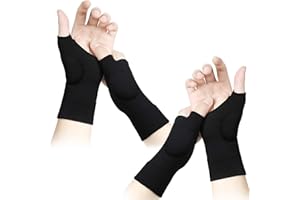 NUANCHU 2 Pairs Gel Hand Wrist Support Thumb Injury Pads Breathable Carpal Tunnel Support Gloves to Relieve Compression Gloves Sprain Stress Orthosis (Black)