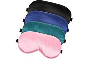 QIANYU Jedwabna maska do spania dla mężczyzn i kobiet, regulowana, z gumową taśmą, blokująca światło, miękka, oddychająca, do jogi, podróży, drzemki, 4 sztuki