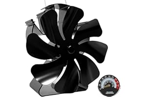 VODA Log Burner Fan Heat Powered, Non Electric Fireplace Fans 8 Blades for Wood Burning Stove, Fireplace Accessories Thermometer