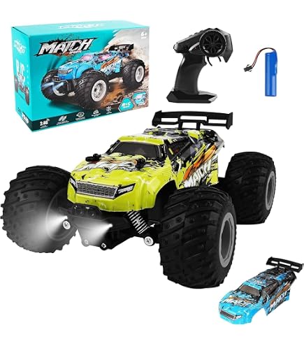 Tecnock 2024 Coche Anfibio teledirigido para niños, 4WD RC Stunt Auto con Control Manual, 2,4 GHz RC Coches con Mando a Distancia Resistente al Agua, Regalos LED para niños y niñas (con