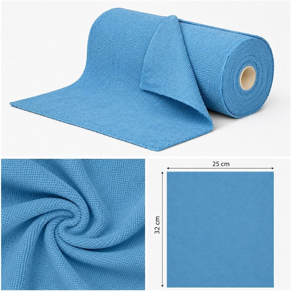 Deconox 20'li Rulo%100 Mikrofiber Temizlik Bezi - 25x32 cm Büyük Ebat, Kopar Kullan Çok Amaçlı Yıkanabilir Pratik Temizlik Havlusu (Mavi, Beyaz, Bej ve Pembe Renk Seçenekleriyle)