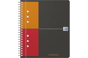 OXFORD 100102880 Activebook International A5 + kratka 10-otworowa perforowana z przesuniętą zakładką i kieszenią na dokumenty, szary notatnik spiralny Collegeblock - sprytna organizacja dla menedżerów