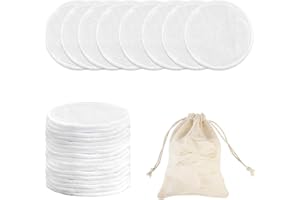 JOWRUN Discos Desmaquillantes Reutilizables,Esponja Desmaquillante Facial,Algodones Toallitas Desmaquillantes en Fibra de Bambú 24uds,Algodones Desmaquillantes Lavable,con Bolsa de Lavandería