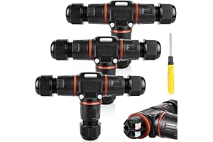 GAOUTO 3-biegunowe złącza kablowe, wodoszczelne IP68, złącze kablowe w kształcie litery T, wodoszczelne, 3-biegunowe, kabel ziemny, mufa łącząca do kabli o średnicy 3-12 mm, 2-drożne wodoszczelne gniazdo