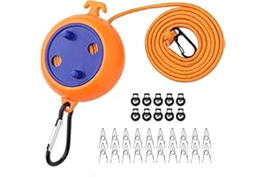 Alihoo Retractable Clothesline, 10 m Retractable Clothesline, Portable Travel Dryer, Outdoor Camping with 10 Fixed Buckles and 20 Clothespins (Orange)