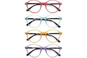 MODFANS 4-pak okulary do czytania dla mężczyzn kobiet, modne okulary do czytania kolorowe okrągłe oprawki komfortowe zawiasy sprężynowe, czerwono-fioletowo-niebiesko-żółte