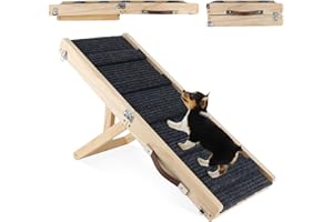 ‎SBAYOOL Sbayool Hunderampe für Kleine Hunde und älteren, Katzen Rampe Hundetreppe 4 Höhenverstellbare von 25CM bis 48CM mit Rutschfester Trittmatte, Hölzerne Haustierrampe Klappbar für Bett Oder Sofa