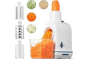 AAOBOSI AOBOSI Electric Cheese Grater, Electric Graters for Kitchen with Large Chute for Whole Carrot Cheese Potato Slicer, 3 in 1 Vegetable Slicer with 3 Blades & Food Container, Built-in Storage