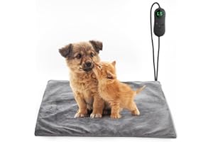 HELINING Cat Heat Pad Electric 45 * 45cm, 5 Adjustable Timer & 6 Adjustable Temperature, Pet Heating Mat Waterproof, with Crystal Velvet Cover & Anti Bite Cable, Ideal for Whelping/Puppy/Dogs and Cats