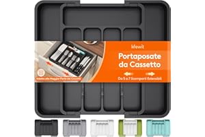 Lifewit Porta Posate Cucina Cassetto, Organizer Posate da Cassetto Espandibile, Portaposate per Cassetto da Cucina, Portautensili, Divisorio in Plastica per Utensili, Forchette, Nero