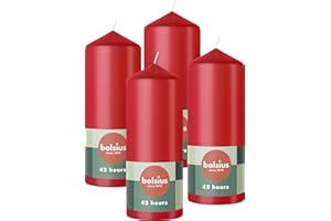 Bolsius Glatte Stumpenkerzen - Rot - 4 Stück - 15 x 6 cm - Dekorative Haushaltkerzen - Länge Brenndauer 42 Stunden - Unparfümierte - Enthält Natürliches Pflanzenwachs - Ohne Palmöl