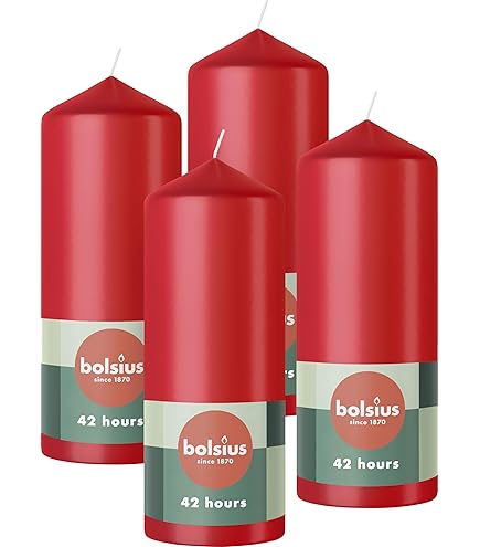 Bolsius 12 stuks stompkaarsen, glad, rood, 12 x 7 cm, decoratief, brandduur 33 uur, geurvrij, bevat natuurlijke plantaardige was, zonder palmolie