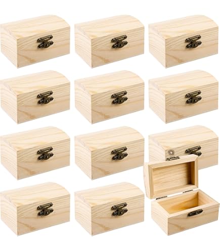 Molbory 6 Stuks Mini-Schatkist van Hout met Deksel, 3 x Stickers en 12 Kleuren Aquarelstift - Rechthoekige Houten Kist voor Kinderen, Piratenfeest en Verjaardag