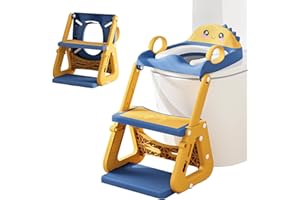 MOMTEND Riduttore Wc Bambini con Scaletta, 2 In 1 Scaletta Wc Per Water Bambini con Struttura a Triangolo, Paraspruzzi Estesi Regolabile e Pieghevole Sgabello Antiscivolo, Adattatore per Bambino e Cuscino