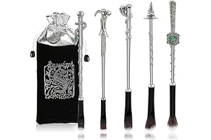 WECHIP [5 pcs] Juego de brochas de maquillaje de metal, mango plateado 3D Wizard Wand de anime para rubor, sombra de ojos, corrector facial, contorno delineador de ojos, regalo para niñas y mujeres