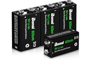 ‎BONAI BONAI 9V Akumulator 600mAh litowo-jonowy 6F22 do wielokrotnego ładowania 9V bateria, do ładowania o niskim samorozładowaniu i długiej żywotnośc 9V battery 4 sztuki