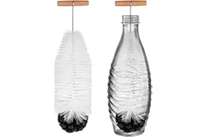 NOKWOCY Goupillon de 35 cm Compatible avec Les Bouteilles en Verre Sodastream, Poils Durs et Éponge Douce, sans Rayures pour Enlever La Saleté Tenace, Ajustement Parfait avec Bouteille de Soda (Noire)