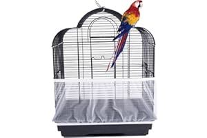 HAKEETA Filet en Nylon Ventilé, Housse de Protection en Maille, Filet de Protection de Graines Perruches pour Cage à Oiseaux Housse étanche à la Poussière, Récupère Les Graines.(Blanc)