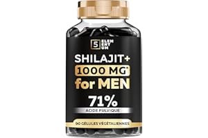 5 ELEMENTUM Shilajit Gélules – 90 Capsules Vegan, Pure Himalaya Bio, 1000 mg par jour, 71 % d’Acide Fulvique | Mumijo Naturel Hautement Dosé pour Hommes | Complément Testé en Laboratoire, Sans Additifs