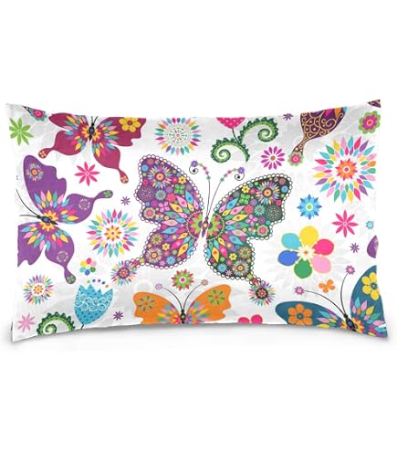 Kissenbezug 50x90 Cm – Baumwollsamt, Blumen-Schmetterling-Druck, Mit Reißverschluss, Für Sofa & Bett