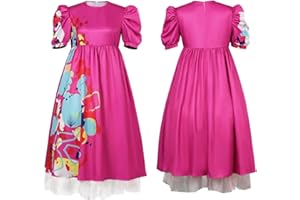 Ruleewe Weird Doll Costume Dress Adult Women Kate Cosplay Pink Outfit Mesh Skirt Puff Short Sleeve Halloween Printed Dresses