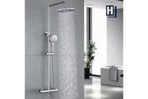 Homelody Thermostat Duschsystem Duscharmatur Chrom Duschset Regendusche Rainshower Dusche inkl. Verstellbar Handbrause Regenbrause Duschstange
