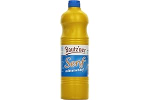 BAUTZ'NER BAUTZ‘NER Senf mittelscharf – 4er Pack (4 x 1 l) Flasche Mittelscharfer Senf– Original Bautz‘ner Rezeptur seit 1955 – Ohne Zusatz von Konservierungsstoffen und Geschmacksverstärkern – Senf