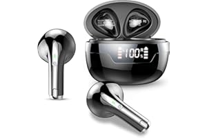 BESNOOW Cuffie Bluetooth, Auricolari Bluetooth 5.3 con Stereo HiFi, Cuffie Wireless Mini Incorporato HD Mic, IP7 Impermeabili Cuffiette Bluetooth, 40H Cuffie Senza Fili con Display LED, Nero (2023)