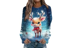 ODJOY-FAN Damen Xmas Pulli Top Christmas Weihnachtspullover T Shirts Ugly Elch Gedruckt Weihnachtsmann Pullover Festliche Oberteile Blusen Langarm Pullover Sweatshirt