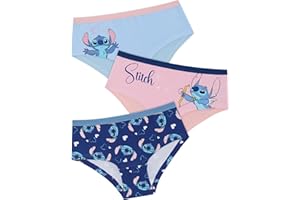 DISNEY Lilo & Stitch - Paquete de Tres Calzoncillos Hipster para niñas, 95% algodón, 5% Elastano