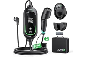 ‎INFGO INFGO Mobile Wallbox 3,68kW [1-phasig, 8,1m, 6-16A], EV Charger mit Einstellbarer Ladeleistung, Timer-Funktion, Typ 2 Ladekabel Schuko für Model Y/3, ID.3, i4, EQB, e-tron und weitere PHEV/EV, Schwarz