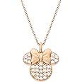 Disney Minnie Mouse Jewelry for Women and Girls, Pink Gold Plated Sterling Silver Cubic Zirconia Necklace, 18" Chain Mickey's 90th Birthday Anniversary
