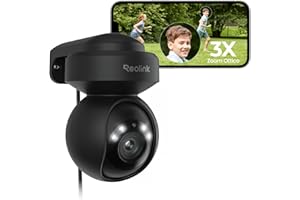 Reolink 5MP Telecamera Wi-Fi Esterno 2,4/5GHz, 355°Pan/50°Tilt, Visione a 360°, 3X Zoom, Auto-Tracking, Rilevamento di Persone e Veicoli, Audio Bidirezionale, Archiviazione su Cloud, E1 Outdoor Nero