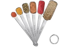 CLVEDU Stainless Steel Measuring Spoons Set of 6, Rectangular Metal Measuring Spoons for Dry & Liquid Ingredients, Compact Design for Narrow Spice Jars, Kitchen Gadgets for Baking & Cooking