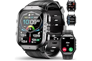 OUKITEL Reloj Inteligente Hombre Militar con Llamadas Bluetooth, Smartwatch Hombre Impermeable 5ATM con 120+ Deportivos, Relojes Digital Notificaciones de Oxímetro/Mensajes/Podómetro para Android/iOS