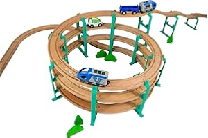 Briocks® - Soporte de riel en espiral para tren de madera, compatible con BRIO, Thomas, Lillabo, IKEA, Melissa & Doug, Oxybul, Playtive y muchos otros. (4 niveles)