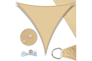 AMAZON BRAND - UMI UMI Vela Ombreggiante Impermeabile 3,6x3,6x3,6m Triangolare Tenda a Vela Protezione Raggi UV 98% Tenda Parasole per Esterno Giardino Terrazzo - Sabbia
