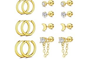 AVYRING 7 Pairs Stud Earrings for Women, 20G Cartilage Helix Flat Back Earrings with CZ, Daisy, Heart, Tassels, Hypoallergenic Surgical Steel Stackable Seepers Huggie Hoop Earrings for Women