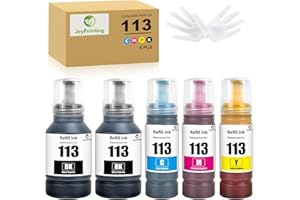 JoyPrinting 113 Pigment Ink Bottle Replacement for Epson 113 Compatible with EcoTank ECOTANK ET-5150/ET-5170/ET-5800/ET-5185/ET-5805/ET-5850/ET-5855/ET-5880/ET-16150/ET-16600/ET-16605/ET-16685(5 pk)