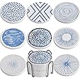 Newk Coasters for Drinks, Set of 8 Ceramic Absorbent Coasters with Metal Holder, Classy and Simple Coasters for Coffee Table, Great Housewarming Gifts