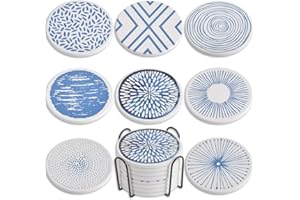 Newk Untersetzer für Getränke, Set mit 8 saugfähigen Untersetzern aus Keramik mit Metallhalter, edle und Schlichte Untersetzer für Kaffeetische, tolle Einzugsgeschenke