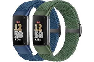 Yunshare Elastic Braided Bracelet Only Compatible with Fitbit Charge 6/Fitbit Charge 5, Adjustable Solo Loop Stretchy Nylon Fabric Replacement Wristbands for Fitbit Charge 6/Charge 5 Women Men