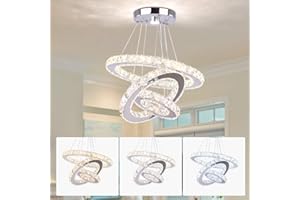 DIISUNBIHUO Dixun LED Chandeliers 3 Rings LED Ceiling Lighting Fixture Modern Crystal Chandeliers Adjustable Stainless Steel Pendant Light for Bedroom Living Room Dining Room(Changeable Color)