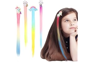 HIFOT 4PCS épingle à Cheveux Raides Poucles Cheveux, Perruque Enfant Fille Tressé Cheveux, Licorne Sirène Arc-en-ciel Chat Accessoire Cheveux, Dressup Party