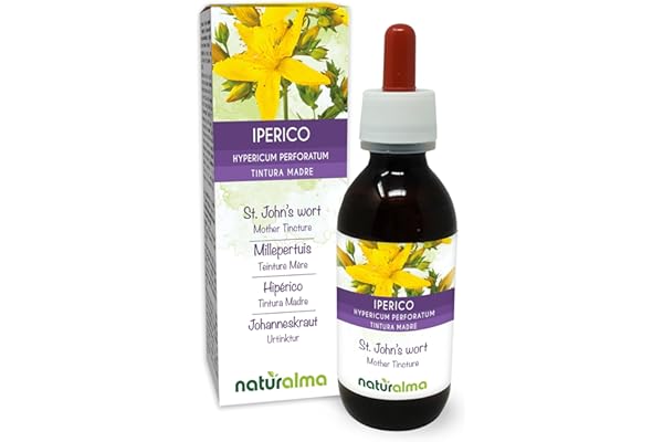 Millepertuis perforé ou Herbe de Saint-Jean (Hypericum perforatum) herbe avec fleurs Teinture Mère sans alcool Naturalma - Extrait liquide gouttes 120 ml - Complément alimentaire - Végétalien ou végan