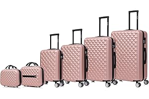 CELIMS - Set di Valigie 5 Pezzi con Beauty Case | Set di Valigie rigide | Set di Bagagli da Viaggio | Cabinà + Medio + Grande + 2x Vanity | Oro rosa