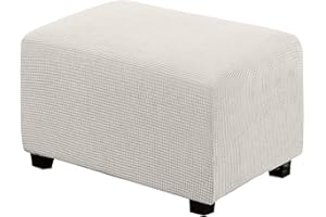 BXFUL Funda Otomana Funda de Reposapiés de Sofá Jacquard Funda de Puf Elástica Cubierta Protectora para Taburete Rectángulo con Parte Inferior Elástica (Large,Dientes Blancos)